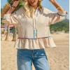 imageCicy Bell Womens Summer Peplum Blouses Half Sleeve Button Down Shirts Casual V Neck Ruffle TopsBeige