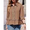 imageCicy Bell Womens Summer Peplum Blouses Half Sleeve Button Down Shirts Casual V Neck Ruffle TopsBrown