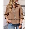 imageCicy Bell Womens Summer Peplum Blouses Half Sleeve Button Down Shirts Casual V Neck Ruffle TopsBrown