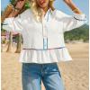 imageCicy Bell Womens Summer Peplum Blouses Half Sleeve Button Down Shirts Casual V Neck Ruffle TopsWhite