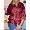 imageCicy Bell Womens Summer Peplum Blouses Half Sleeve Button Down Shirts Casual V Neck Ruffle TopsWine