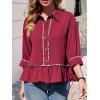 imageCicy Bell Womens Summer Peplum Blouses Half Sleeve Button Down Shirts Casual V Neck Ruffle TopsWine