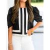 imageCicy Bell Womens Summer Puff Sleeve Blouses Striped Color Block Cropped Tops Casual Round Neck ShirtsBlack