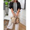 imageCicy Bell Womens Summer Puff Sleeve Blouses Striped Color Block Cropped Tops Casual Round Neck ShirtsBlack