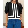 imageCicy Bell Womens Summer Puff Sleeve Blouses Striped Color Block Cropped Tops Casual Round Neck ShirtsBlack