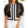 imageCicy Bell Womens Summer Puff Sleeve Blouses Striped Color Block Cropped Tops Casual Round Neck ShirtsBlack