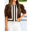 imageCicy Bell Womens Summer Puff Sleeve Blouses Striped Color Block Cropped Tops Casual Round Neck ShirtsBrown