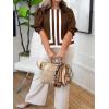 imageCicy Bell Womens Summer Puff Sleeve Blouses Striped Color Block Cropped Tops Casual Round Neck ShirtsBrown