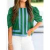 imageCicy Bell Womens Summer Puff Sleeve Blouses Striped Color Block Cropped Tops Casual Round Neck ShirtsGreen