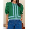 imageCicy Bell Womens Summer Puff Sleeve Blouses Striped Color Block Cropped Tops Casual Round Neck ShirtsGreen