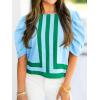 imageCicy Bell Womens Summer Puff Sleeve Blouses Striped Color Block Cropped Tops Casual Round Neck ShirtsLight Blue