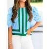 imageCicy Bell Womens Summer Puff Sleeve Blouses Striped Color Block Cropped Tops Casual Round Neck ShirtsLight Blue