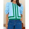 imageCicy Bell Womens Summer Puff Sleeve Blouses Striped Color Block Cropped Tops Casual Round Neck ShirtsLight Blue