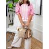 imageCicy Bell Womens Summer Puff Sleeve Blouses Striped Color Block Cropped Tops Casual Round Neck ShirtsPink