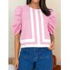 imageCicy Bell Womens Summer Puff Sleeve Blouses Striped Color Block Cropped Tops Casual Round Neck ShirtsPink