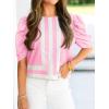 imageCicy Bell Womens Summer Puff Sleeve Blouses Striped Color Block Cropped Tops Casual Round Neck ShirtsPink