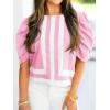 imageCicy Bell Womens Summer Puff Sleeve Blouses Striped Color Block Cropped Tops Casual Round Neck ShirtsPink