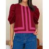 imageCicy Bell Womens Summer Puff Sleeve Blouses Striped Color Block Cropped Tops Casual Round Neck ShirtsWine Red