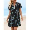 imageCicy Bell Womens Summer Puff Sleeve Mini Dresses Floral Print Ruffle Button V Neck Dress Loose Fit Patchwork Beach OutfitsBlack