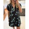 imageCicy Bell Womens Summer Puff Sleeve Mini Dresses Floral Print Ruffle Button V Neck Dress Loose Fit Patchwork Beach OutfitsBlack