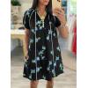 imageCicy Bell Womens Summer Puff Sleeve Mini Dresses Floral Print Ruffle Button V Neck Dress Loose Fit Patchwork Beach OutfitsBlack