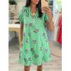 imageCicy Bell Womens Summer Puff Sleeve Mini Dresses Floral Print Ruffle Button V Neck Dress Loose Fit Patchwork Beach OutfitsLight Green