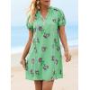 imageCicy Bell Womens Summer Puff Sleeve Mini Dresses Floral Print Ruffle Button V Neck Dress Loose Fit Patchwork Beach OutfitsLight Green