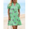 imageCicy Bell Womens Summer Puff Sleeve Mini Dresses Floral Print Ruffle Button V Neck Dress Loose Fit Patchwork Beach OutfitsLight Green