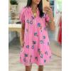 imageCicy Bell Womens Summer Puff Sleeve Mini Dresses Floral Print Ruffle Button V Neck Dress Loose Fit Patchwork Beach OutfitsPink