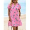imageCicy Bell Womens Summer Puff Sleeve Mini Dresses Floral Print Ruffle Button V Neck Dress Loose Fit Patchwork Beach OutfitsPink