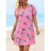 imageCicy Bell Womens Summer Puff Sleeve Mini Dresses Floral Print Ruffle Button V Neck Dress Loose Fit Patchwork Beach OutfitsPink