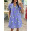 imageCicy Bell Womens Summer Puff Sleeve Mini Dresses Floral Print Ruffle Button V Neck Dress Loose Fit Patchwork Beach OutfitsPurple