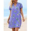 imageCicy Bell Womens Summer Puff Sleeve Mini Dresses Floral Print Ruffle Button V Neck Dress Loose Fit Patchwork Beach OutfitsPurple