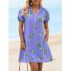 imageCicy Bell Womens Summer Puff Sleeve Mini Dresses Floral Print Ruffle Button V Neck Dress Loose Fit Patchwork Beach OutfitsPurple