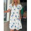 imageCicy Bell Womens Summer Puff Sleeve Mini Dresses Floral Print Ruffle Button V Neck Dress Loose Fit Patchwork Beach OutfitsWhite