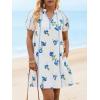 imageCicy Bell Womens Summer Puff Sleeve Mini Dresses Floral Print Ruffle Button V Neck Dress Loose Fit Patchwork Beach OutfitsWhite