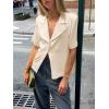 imageCicy Bell Womens Summer Satin Button Down Shirts Silk Short Sleeve V Neck Casual Dressy Tops Loose Fit Collared Work BlouseBeige