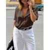 imageCicy Bell Womens Summer Satin Button Down Shirts Silk Short Sleeve V Neck Casual Dressy Tops Loose Fit Collared Work BlouseBrown
