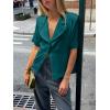 imageCicy Bell Womens Summer Satin Button Down Shirts Silk Short Sleeve V Neck Casual Dressy Tops Loose Fit Collared Work BlouseDark Green