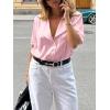 imageCicy Bell Womens Summer Satin Button Down Shirts Silk Short Sleeve V Neck Casual Dressy Tops Loose Fit Collared Work BlousePink