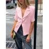 imageCicy Bell Womens Summer Satin Button Down Shirts Silk Short Sleeve V Neck Casual Dressy Tops Loose Fit Collared Work BlousePink