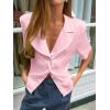 imageCicy Bell Womens Summer Satin Button Down Shirts Silk Short Sleeve V Neck Casual Dressy Tops Loose Fit Collared Work BlousePink