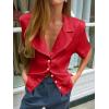 imageCicy Bell Womens Summer Satin Button Down Shirts Silk Short Sleeve V Neck Casual Dressy Tops Loose Fit Collared Work BlouseRed