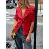 imageCicy Bell Womens Summer Satin Button Down Shirts Silk Short Sleeve V Neck Casual Dressy Tops Loose Fit Collared Work BlouseRed
