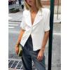 imageCicy Bell Womens Summer Satin Button Down Shirts Silk Short Sleeve V Neck Casual Dressy Tops Loose Fit Collared Work BlouseWhite