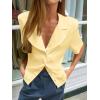 imageCicy Bell Womens Summer Satin Button Down Shirts Silk Short Sleeve V Neck Casual Dressy Tops Loose Fit Collared Work BlouseYellow