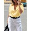imageCicy Bell Womens Summer Satin Button Down Shirts Silk Short Sleeve V Neck Casual Dressy Tops Loose Fit Collared Work BlouseYellow