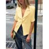 imageCicy Bell Womens Summer Satin Button Down Shirts Silk Short Sleeve V Neck Casual Dressy Tops Loose Fit Collared Work BlouseYellow