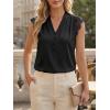 imageCicy Bell Womens Summer Silk Satin Tank Tops Lace Cap Sleeve V Neck Casual Dressy Shirt Loose Fit Button Work BlouseBlack