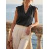 imageCicy Bell Womens Summer Silk Satin Tank Tops Lace Cap Sleeve V Neck Casual Dressy Shirt Loose Fit Button Work BlouseBlack